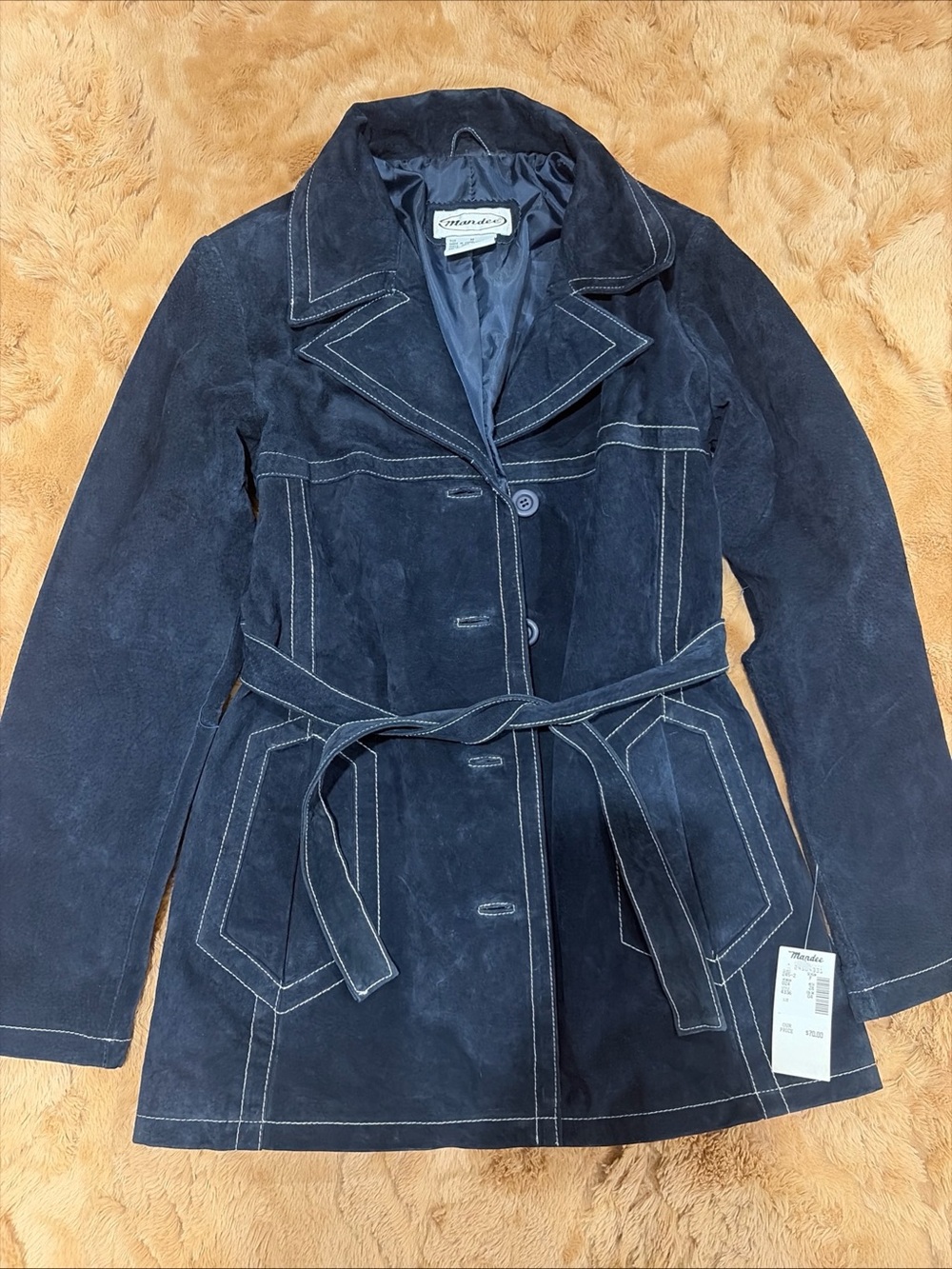 Vintage Suede Jacket Navy Blue For Waist NWT Deadstock 90s Y2K